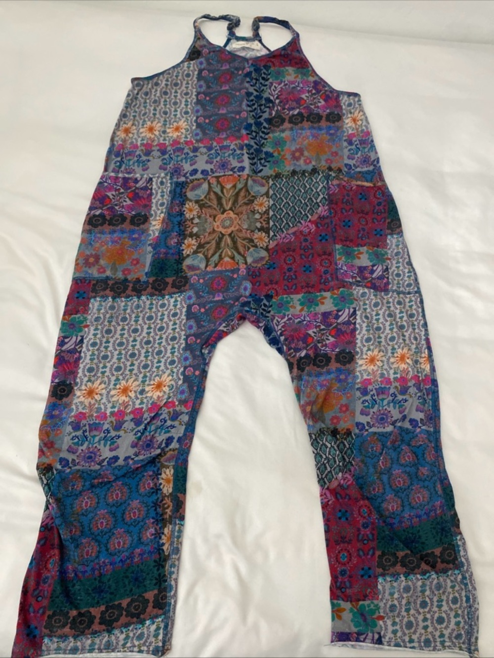 Natural Life Multicolor Patchwork Harem Romper Jumpsuit Size Large Botho
